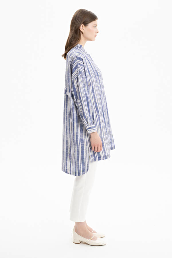 İndigo Keten Çizgili Tunik - Aker (1)