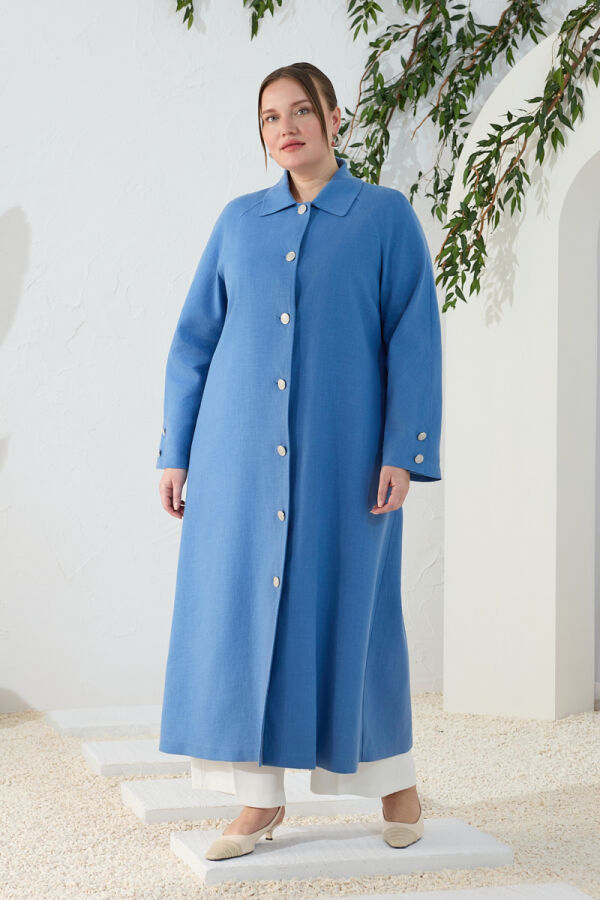 İndigo Klasik Gömlek Yaka Pardösü - 3