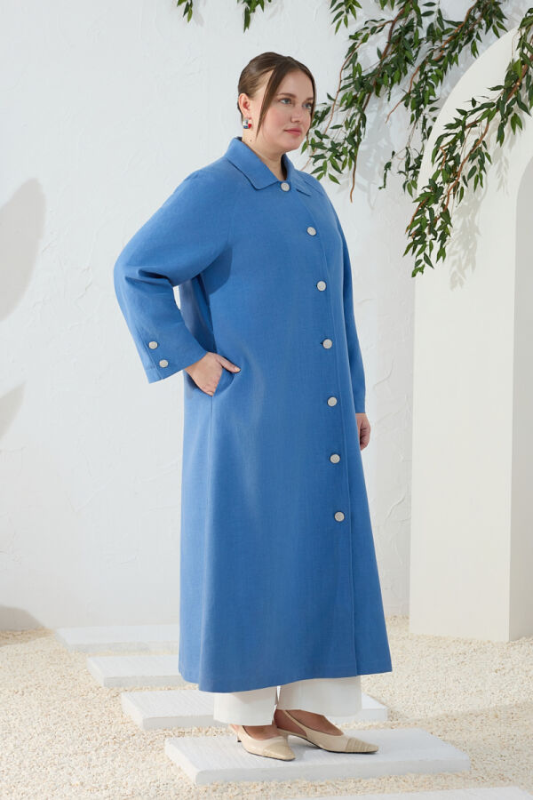 İndigo Klasik Gömlek Yaka Pardösü - 4