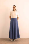 İndigo Kloş Yırtmaçllı Keten Etek - 3