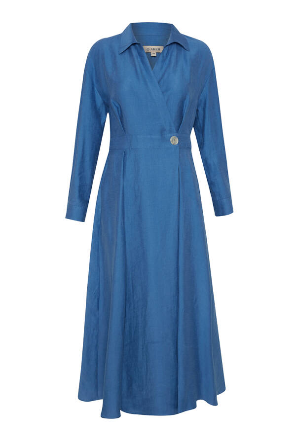 İndigo Kruvaze Kapama Elbise - 1