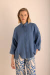 İndigo Rahat Form Keten Bluz 