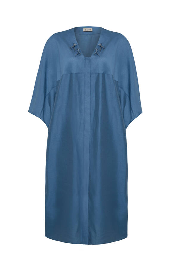 İndigo Rahat Kesim İşleme Detaylı Tunik - Aker