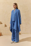 İndigo Şal Yaka Keten Kimono - 3