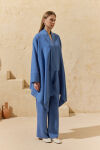 İndigo Şal Yaka Keten Kimono - 4