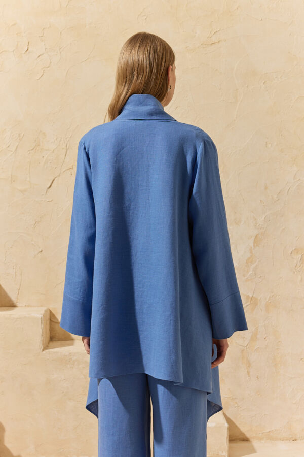 İndigo Şal Yaka Keten Kimono - 7