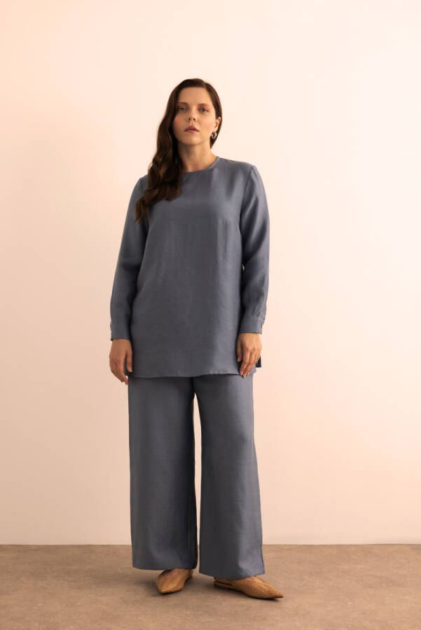 İndigo Tencel Keten Bluz - 2