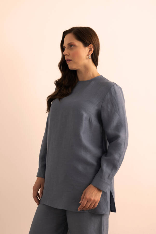 İndigo Tencel Keten Bluz - 3