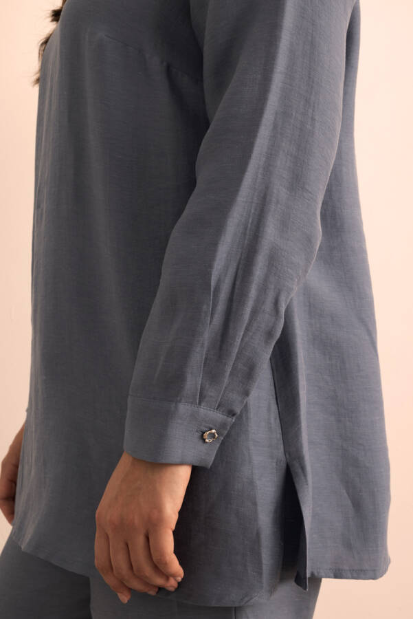 İndigo Tencel Keten Bluz - 6