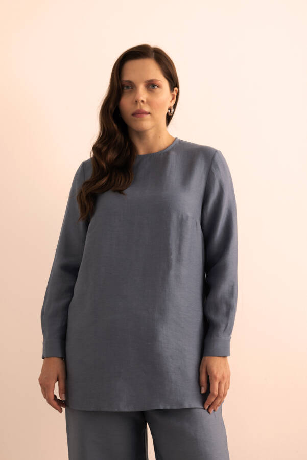 İndigo Tencel Keten Bluz - 4