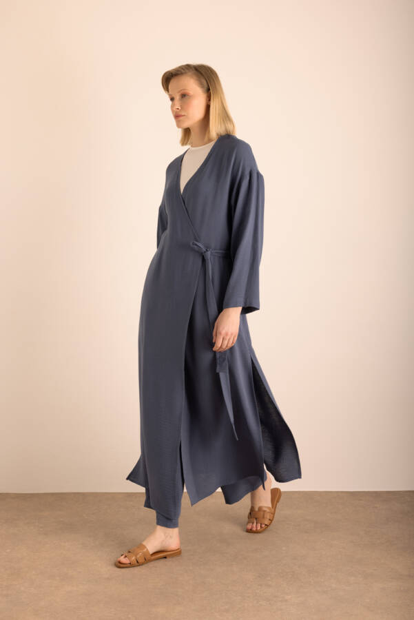 İndigo Viscon Cotton , Yandan Bağlamalı Sabahlık - Aker