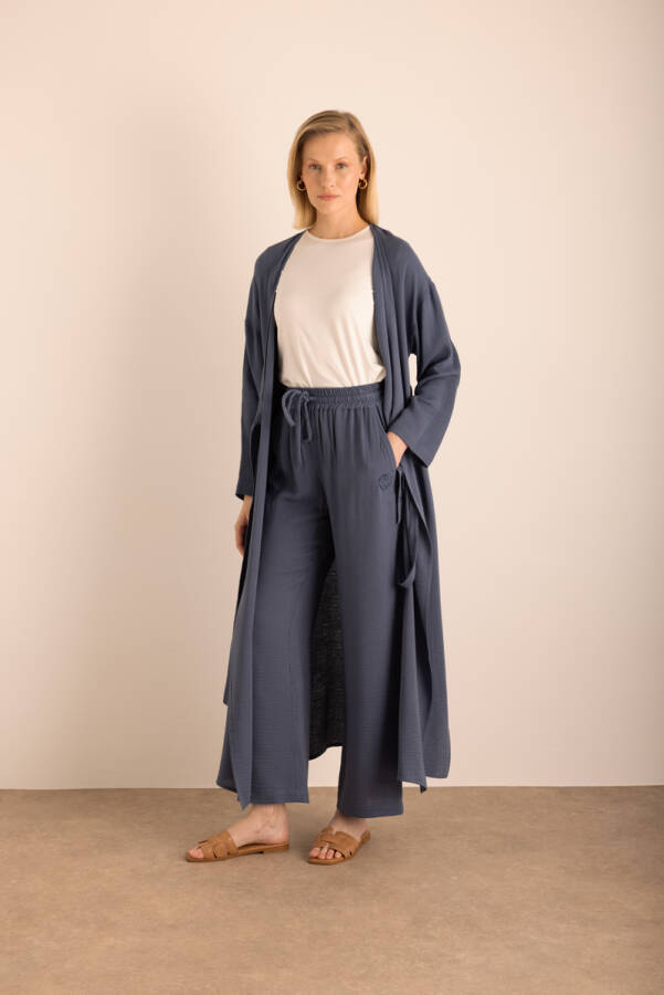 İndigo Viscon Cotton , Yandan Bağlamalı Sabahlık - Aker (1)
