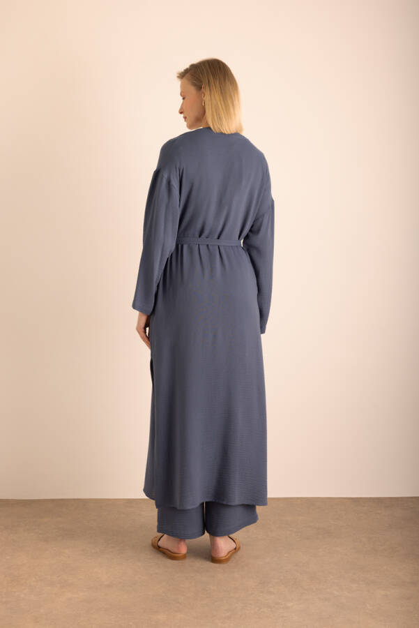 İndigo Viscon Cotton , Yandan Bağlamalı Sabahlık - 6