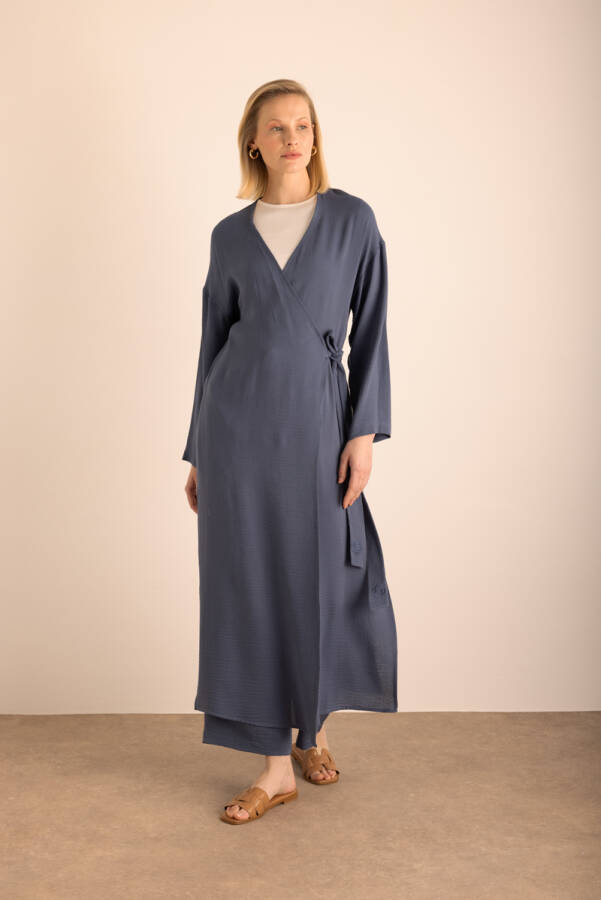İndigo Viscon Cotton , Yandan Bağlamalı Sabahlık - 4