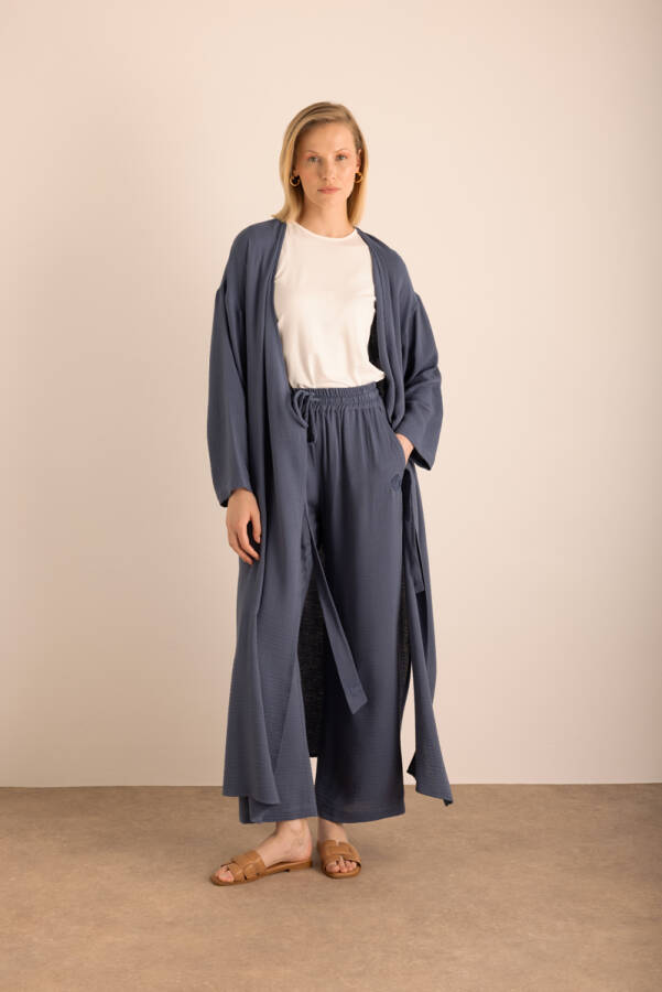 İndigo Viscon Cotton , Yandan Bağlamalı Sabahlık - 5