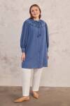 İndigo Yakası Dantelli Tunik - 4