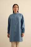İndigo Yakası Fermuarlı Keten Tencel Tunik - 3