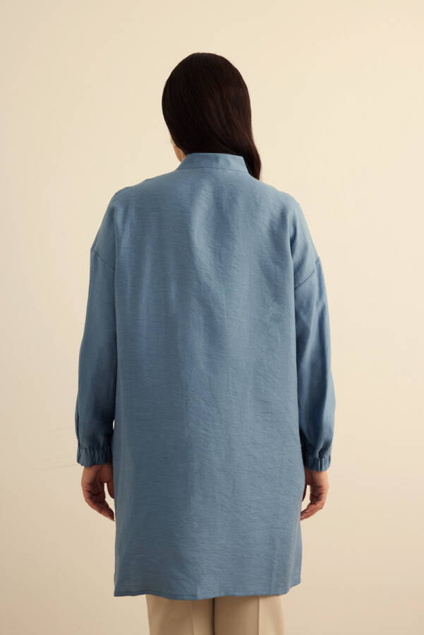 İndigo Yakası Fermuarlı Keten Tencel Tunik - 7