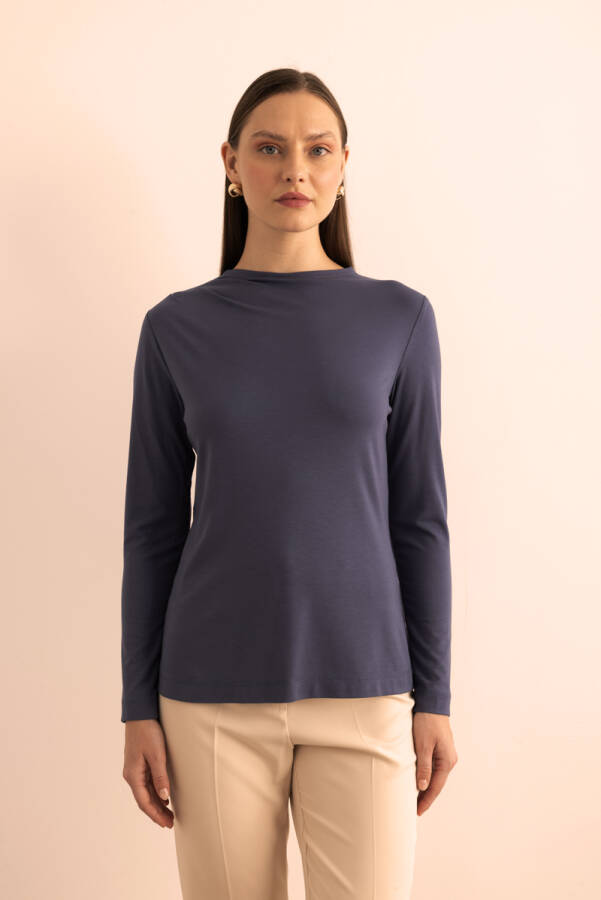 İndigo Yakası Pili Detaylı Uzun Kollu Body - 1