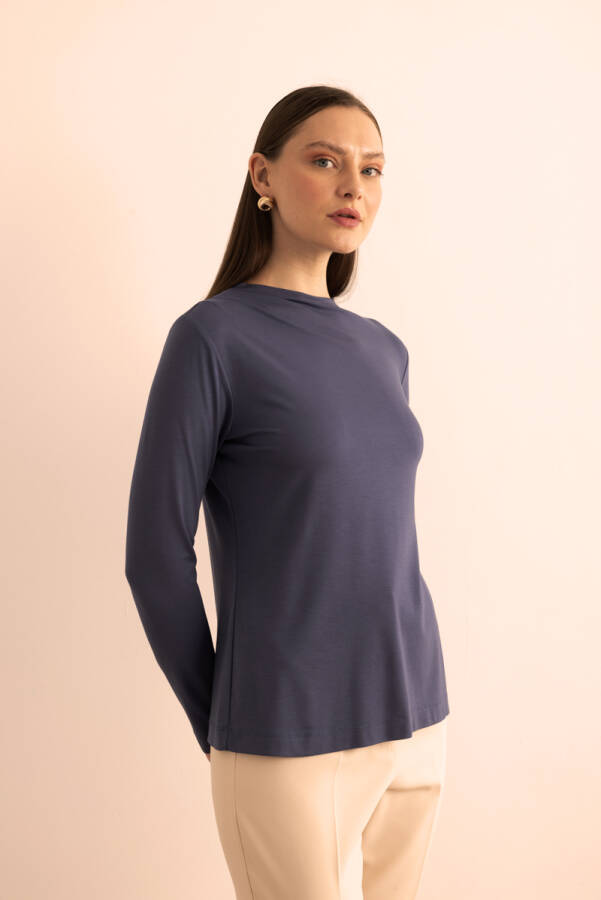 İndigo Yakası Pili Detaylı Uzun Kollu Body - 6