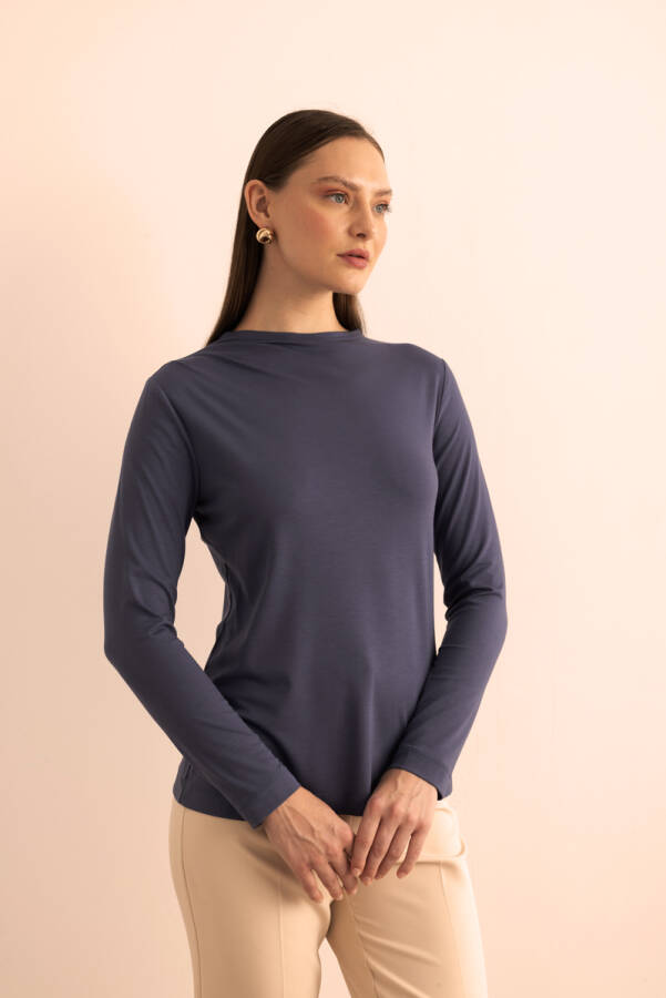 İndigo Yakası Pili Detaylı Uzun Kollu Body - 3