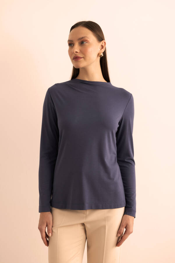 İndigo Yakası Pili Detaylı Uzun Kollu Body - 4