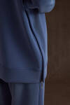 İndigo Yakası ve Yan Yırtmaçları Fermuarlı Modal Sweatshirt - 4