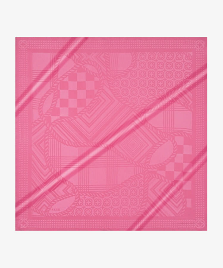 Pembe İpek Jakarlı Kare Desenli Eşarp - 1