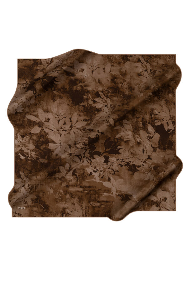 Kahverengi 100X100 İpek Krep Saten Eşarp - 1