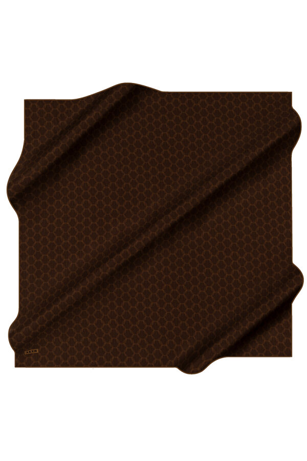 Kahverengi 100X100 İpek Krep Saten Eşarp - 1