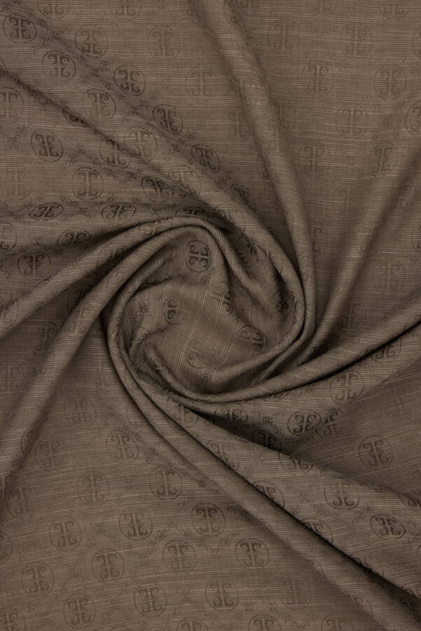 Kahverengi 100X100 Pierre Cardın Logolu İpek Koton Jakar Eşarp - Pierre Cardin