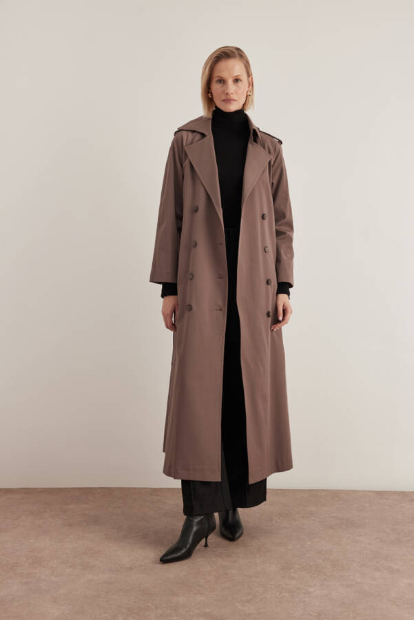 Kahverengi 7179111 Apolet Detaylı Pardösü - Aker (1)