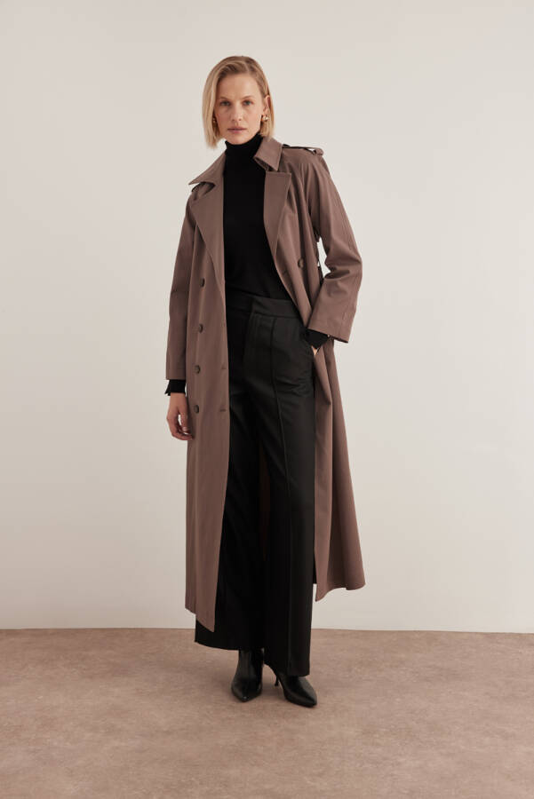 Kahverengi 7179111 Apolet Detaylı Pardösü - Aker