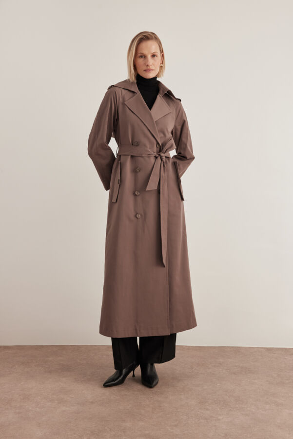 Kahverengi Apolet Detaylı Pardösü - 5