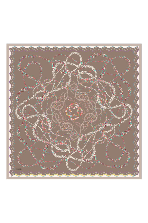 Kahverengi 90X90 İpek Koton Eşarp - Aker