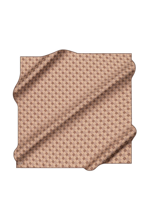Kahverengi 90X90 İpek Krep Saten Eşarp - 1