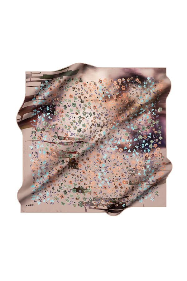 Kahverengi 90X90 İpek Krep Saten Eşarp - 1