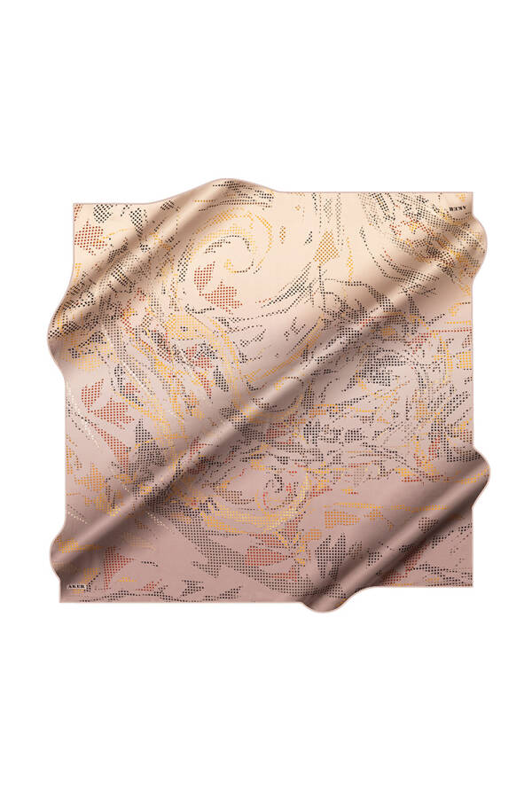 Kahverengi 90X90 İpek Krep Saten Eşarp - 1