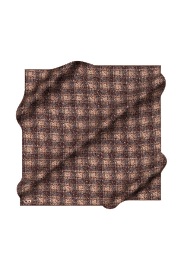 Kahverengi 90X90 İpek Krep Saten Eşarp - 1