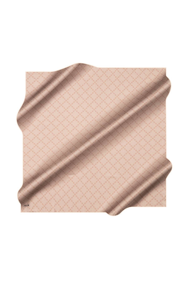 Kahverengi 90X90 İpek Krep Saten Eşarp - 1