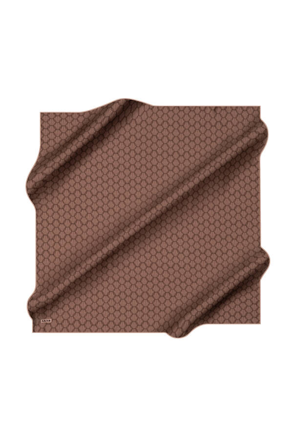 Kahverengi 90X90 İpek Krep Saten Eşarp - 1