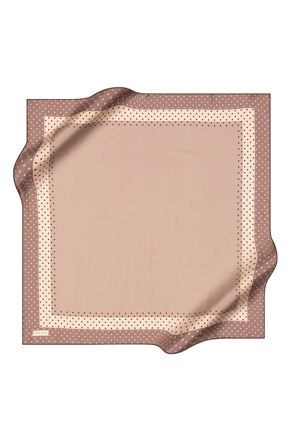 Kahverengi 90X90 İpek Krep Saten Eşarp - 1