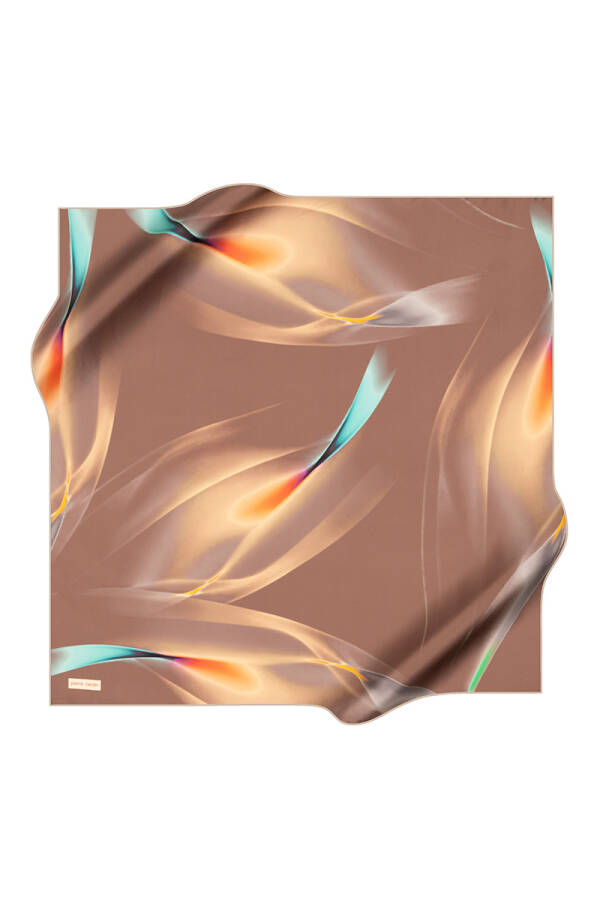 Kahverengi 90X90 İpek Krep Saten Eşarp - 1