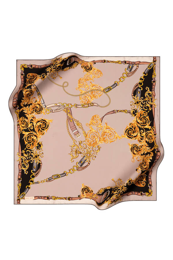 Kahverengi 90X90 İpek Krep Saten Eşarp - 1