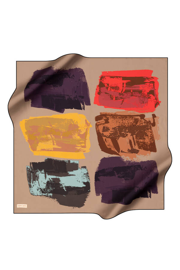 Kahverengi 90X90 İpek Krep Saten Eşarp - 1