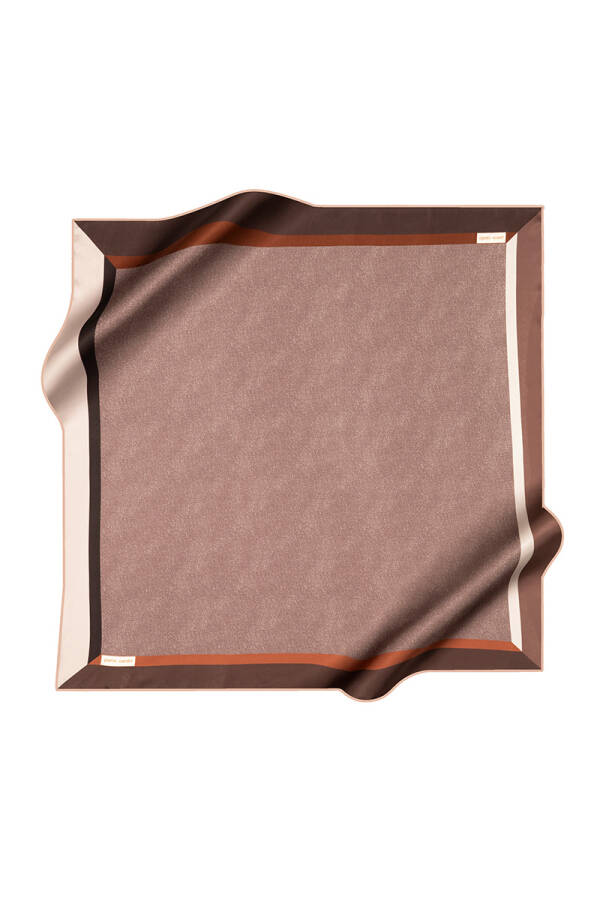 Kahverengi 90X90 İpek Krep Saten Eşarp - 1