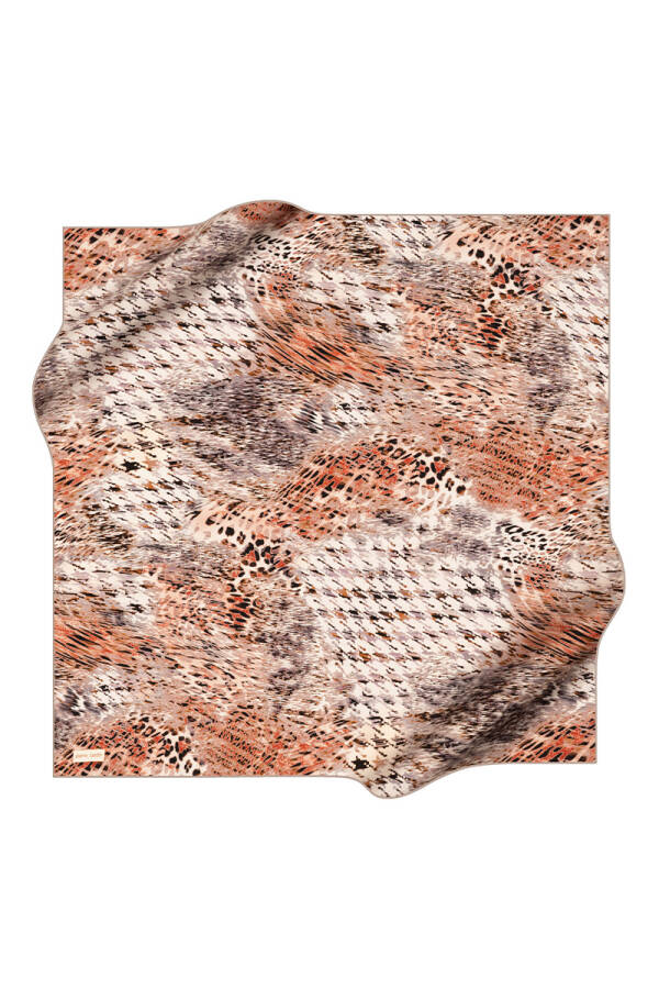 Kahverengi 90X90 İpek Krep Saten Eşarp - 1