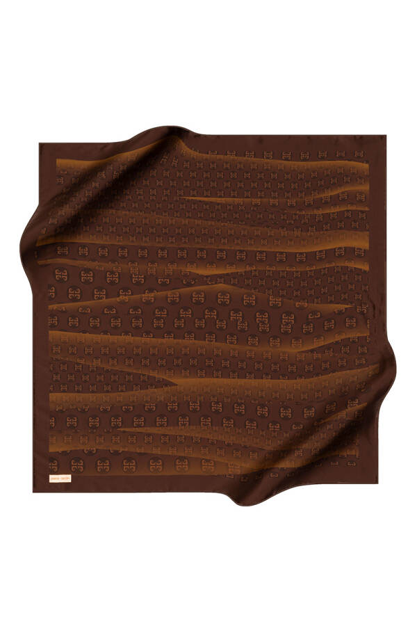 Kahverengi 90X90 İpek Krep Saten Eşarp - 1