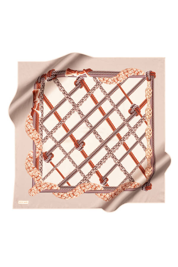 Kahverengi 90X90 İpek Krep Saten Eşarp - 1