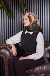 Kahverengi 90X90 İpek Krep Saten Eşarp - 2